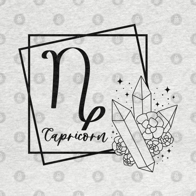 Capricorn Zodiac Sign Floral Crystal Design by The Cosmic Pharmacist